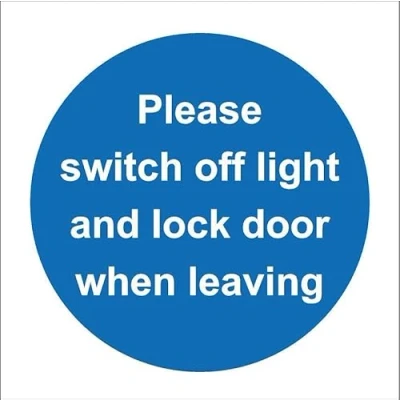 Image of Please switch off light and lock door when leaving Self adhesive sticker (100mm x 100mm)