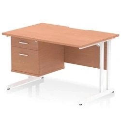 Image of Impulse 1200 x 800mm Scalloped Edge Straight Office Desk Beech Top White Cantilever Leg Workstation 1 2 Drawer Fixed Pedestal