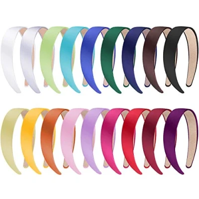 Image of SIQUK 18 Pieces Satin Headbands 1 Inch Wide Non slip Headband Colourful DIY for Women and girls, Colours