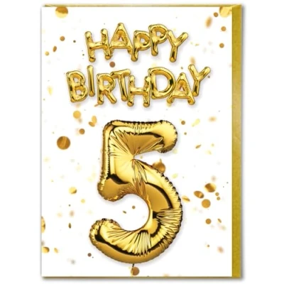 Image of Brainbox Candy 5th Birthday Card Age 5 Beautiful White Gold Foil Effect Cards For Boys Girls Children Kids