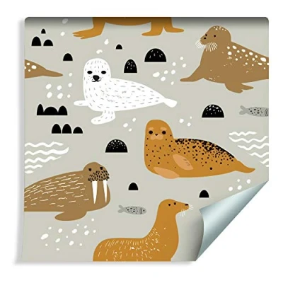 Image of Wallepic Non Woven Wallpaper 10 m with Walrus Seals Design 1000 x 53 cm Wall Living Room Children&#039;s Modern Decoration