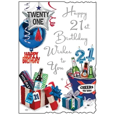 Image of Jonny Javelin Male Happy 21st Birthday Wishes To You Card Balloons Presents Beer Bottles