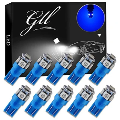 Image of GLL 10 Pack T10 501 LED Bulbs W5W 194 168 Blue 5 SMD 5050 Car Interior,Dashboard,Number Plate,Sidelights Boot Light (12 V)