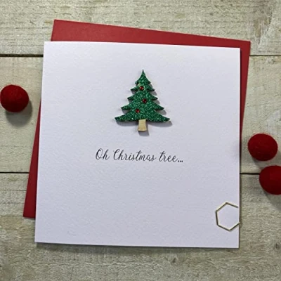 Image of Wooden Glittered Christmas Tree (XS6) Handmade by White Cotton Cards