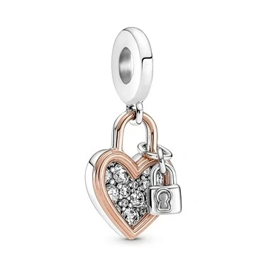 Image of Pandora Mixed Metal Padlock &amp; Heart Charm