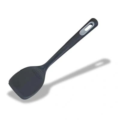 Image of Fackelmann PRO Solid Turner, Multi Functional, Cooking Spatula, PBT Function Head, Soft Touch Handle, 34x8.8x6cm, Black &amp; Grey
