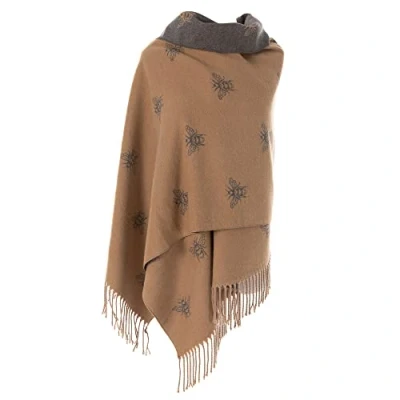 Image of London Scarfs Winter Warmer Reversible Thick Long Bumble Bee Print Fashion Scarf Blanket Wrap (Gold/Grey)