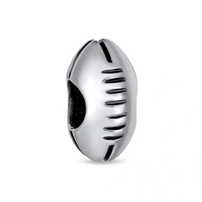 Image of USA Rugby Sports American Football Ball Team Charm Bead For Women Mom Oxidized .925 Sterling Silver Fits European Bracelet
