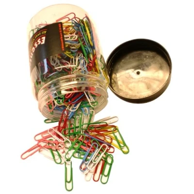 Image of Whitecroft Essentials Stationery Tubs 32mm Large Plain Paper Clips Assorted Colours (Pack of 500)