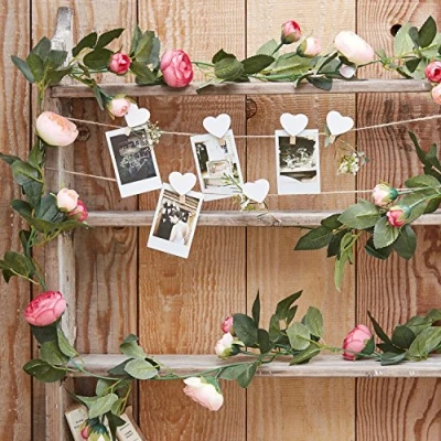 Image of Ginger Ray Artificial Pink Rose Flower Rustic Country Garland