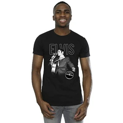 Image of Absolute Cult Elvis Men&#039;s Logo Portrait T Shirt Black Large