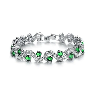 Image of Crystalline Azuria Women 18ct White Gold Plated Green Simulated Emerald Zirconia Crystals Tennis Bracelet 6.69 inches