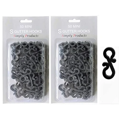 Image of Simply Products Christmas S Mini Gutter Hooks Weatherproof Plastic for Hanging String Lights/Rope Lights Clips (Black Pack of 100)