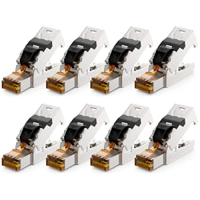 Image of deleyCON 8x CAT 6a Network Connector RJ45 with LSA Connection Tool Free for Rigid Installation Cables LAN cable Shielded CAT6a Metal Housing 10Gbit/s