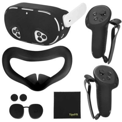 Image of YipuVR Silicone Cover Set for Meta Quest 3S, Accessories VR Protective Case, Include Shell Sleeve, Controller Grip Cover, Face Lens Cloth