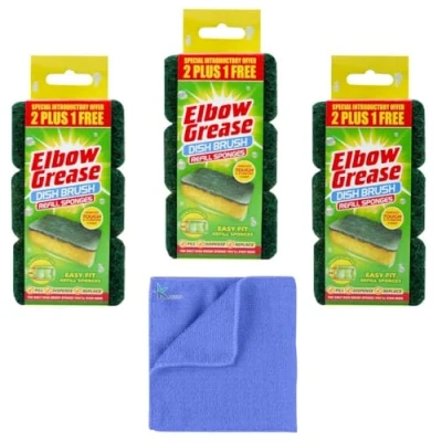 Image of Karrma Ltd. Elbow Grease Dish Brush Refill Heavy Duty Green Sponges Cleaning Scourer ( 3 x3 ) 9