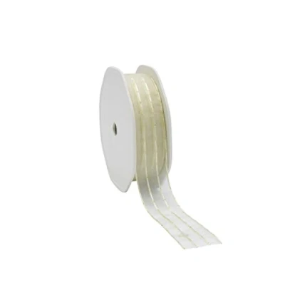 Image of Gold Organza Ribbon with Sparkling Stripe 25mm x 1 Metre Cut from roll