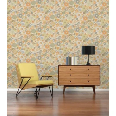 Image of A.S. Création Retro 70&#039;s Daisy Floral Wallpaper Orange/Green/White/Khaki Chic 395353 8.50m x 0.53m Paste The Wall