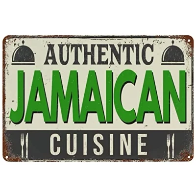 Image of Vintage Metal Signs Authentic Jamaican Cuisine Tin Sign Retro Poster Wall Art Decor Plaque for Home Bar Cafe Club Dinning Room Garage Restaurant 12x8 inch