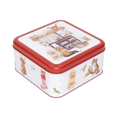 Image of Wrendale Designs Country Kitchen&#039; Dog and Cat Christmas Square Tin