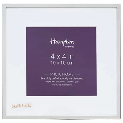 Image of Hampton Frames MAYFAIR 4x4 (10x10cm) Silver Square Photo Picture Frame Glass BSN44SIL
