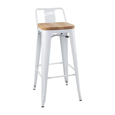 Image of Bolero Bistro Backrest High Stools with Wooden Seat Pad White (4 pack)