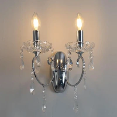 Image of KosiLight Baroque Wall Light 2 Lights Silver Pavia Silver/Chrome 220/230V 50/60Hz Metal and Crystal IP20 Compatible with A