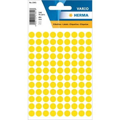 Image of HERMA Dot Stickers Yellow, 540 Labels, Ø 8 mm, 108 Labels per Sheet, Self Adhesive Round Colour Stickers, Blank Marking Dots, Sticky Circle for Color Coding Calendar