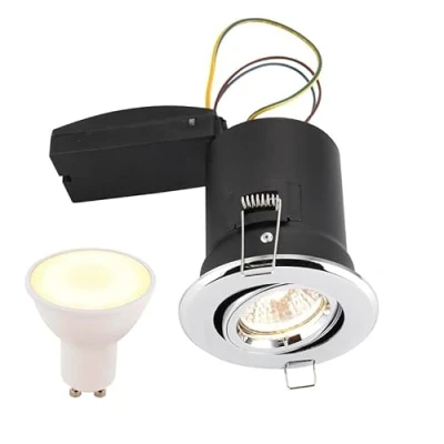 Image of Saxby 50682 Polished Chrome ShieldPLUS Tilt IP20 Downlight with 5W Warm White LED Lamp