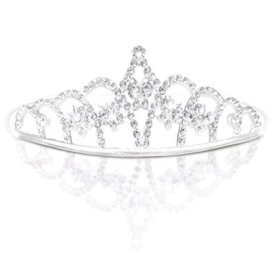 Image of Girls Princess Tiara Crown Children Silver Rhinestone Crystal Wedding Bridal Prom Birthday Pegeant dHeadban for Headdress Floral Flower Garland Party