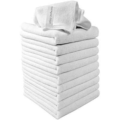 Image of Clay Roberts Microfibre Cleaning Cloths, 40cm x 30cm Pack of 10, White Machine Washable, Polishing, Waxing &amp; Dusting Cloth, Lint Free, e Kitchen Towel, Car Cleaning, Microfiber cloth