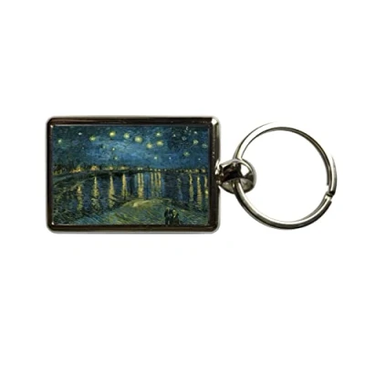 Image of Super Universe Starry Night by Vincent Van Gogh Painting Metal Keyring 3 x 4.5 cm