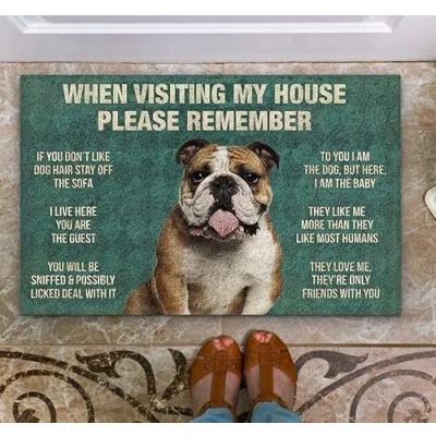 Image of Flavas Door Mat Please Remember Bulldog House Rules Welcome Non Slip Mats Funny Doormat Decor for Bathroom Kitchen Front Porch Rugs Home Entrance 24x16 Inch