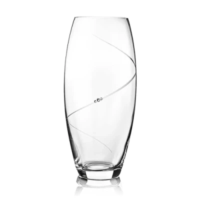 Image of DIAMANTE Swarovski Barrel Shaped Crystal Vase &quot;Silhouette&quot; Etched Flower Tall 30cm in gift box