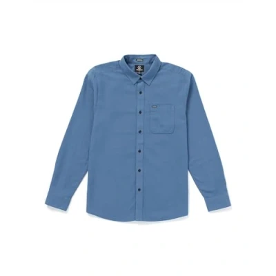 Image of Volcom Men&#039;s Caden Solid Long Sleeve Button Down Shirt, Blueberry, XL