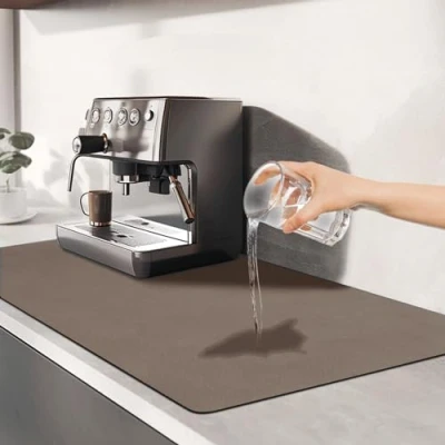Image of TENQUAN Dish Drying Mat 50x40cm Kitchen Draining with Non Slip Bottom Fast Dishes Drainer Absorbent Coffee Machine Hide Stain for Counter Worktop Bar Sink(Brown)