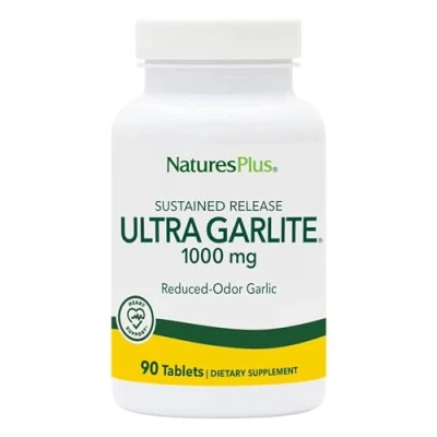 Image of NaturesPlus Ultra Garlite 1000 mg High Allicin Aged Garlic Odourless, Cool Dried, Sustained Release Gluten Free, Vegetarian 90 Tablets