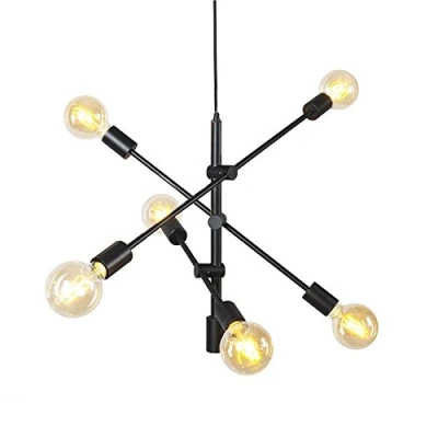 Image of Qazqa Industrial Dining Room I Table Pendant Lamp Light Ceiling Black 6 Lights Sydney Suitable for LED E27 Steel Living