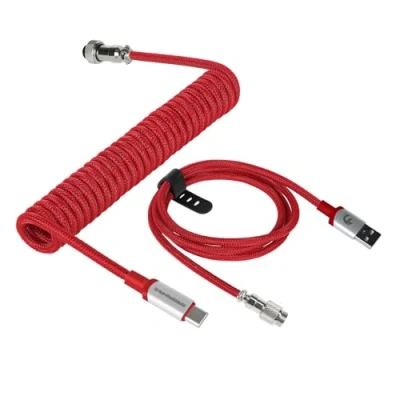 Image of MAMBASNAKE Coiled USB C Cable for Gaming Keyboard, Nylon Braided Mechanical Keyboard with Detachable Metal Aviator, Double Sleeved, Custom Type Charging Cable, 4.92ft (C01Pro/Red)