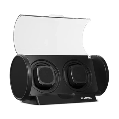 Image of KLARSTEIN Lugano Watch Winder Plastic, 2 Watches, 4 Different Rotation Modes, Low Energy Consumption, Large Transparent Viewing Window, Rotatable in Both Directions, Black