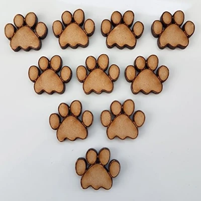 Image of 10x 60mm Wood Dog Paws Animal Prints Craft Blank Shapes Embelishments Laser Cut Shape MDF