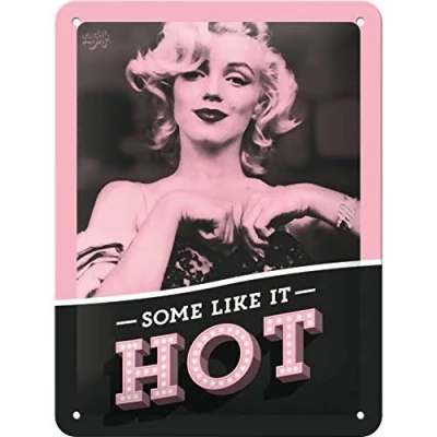 Image of Nostalgic Art Retro Tin Sign Marilyn Some Like It Hot Gift idea for Movie Fans, Metal Plaque, Vintage Design Wall Decoration, 15 x 20 cm