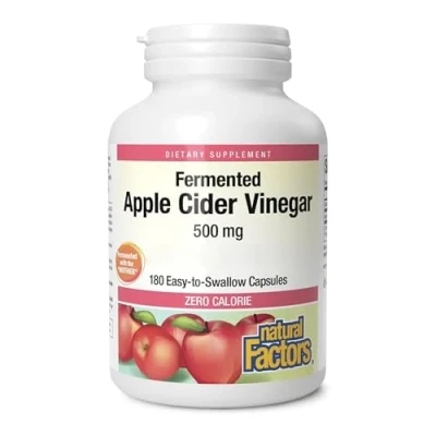Image of Natural Factors, Apple Cider Vinegar, 500mg, High Dose, 180 Vegan Capsules, Lab Tested, Vegetarian, Soy Free, Gluten Non GMO