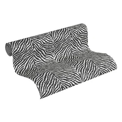 Image of A.S. Création Non Woven Wallpaper Trendwall with Zebra Pattern 10.05 m x 0.53 Black White 371201 37120 1