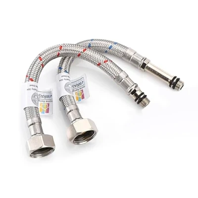 Image of Home Range 2X M10 x 1/2 (200mm) Flexible Tap Connectors Pair, Braided Stainless Steel Flexi for Kitchen &amp; Basin Monobloc Mixer Taps, WRAS Approved, Rust Corrosion Resistant, 1/2&quot; BSP UK Fitting
