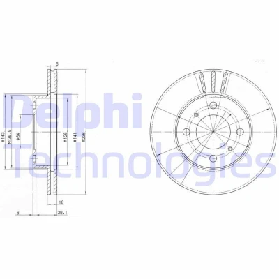 Image of PW861584 Brake disc DELPHI BG2810 236mm 18mm 4 Vented Oiled Untreated MITSUBISHI: COLT 5, Carisma Hatchback, PROTON: Jumbuck Pickup