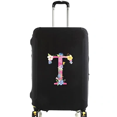 Image of Pink Initial Letter Printed Design Travel Trolley Case Cover Protector Washable Suitcase Luggage Storage Covers for 18 28 inch (pink T, S (18 21 Luggage))