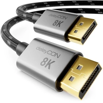 Image of deleyCON 3.0 m DisplayPort 1.4 Cable 8K @ 60Hz UHD WQHD HDR HDCP 2.2 4K@165Hz 2K@360Hz AMD FreeSync NVIDIA G Sync Ideal for Gaming and High End Video Grey Black