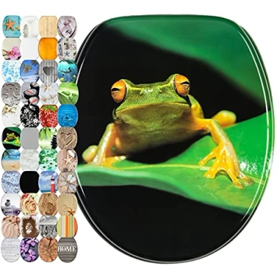Image of Soft Close Toilet Seat Stable Hinges Easy to Mount Green Frog