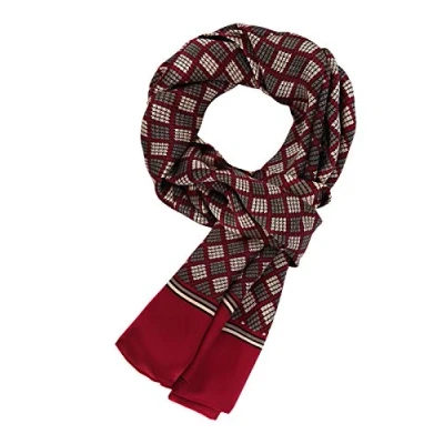 Image of WANYING Elegant 100% Silk Men&#039;s Scarf 11 Momme Neckerchief Muffler for Men Spring Summer Autumn Transition Season 155 x 26 cm Houndstooth Pattern Dark Red
